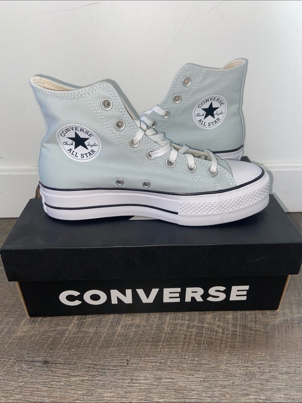 Mint green platform converse